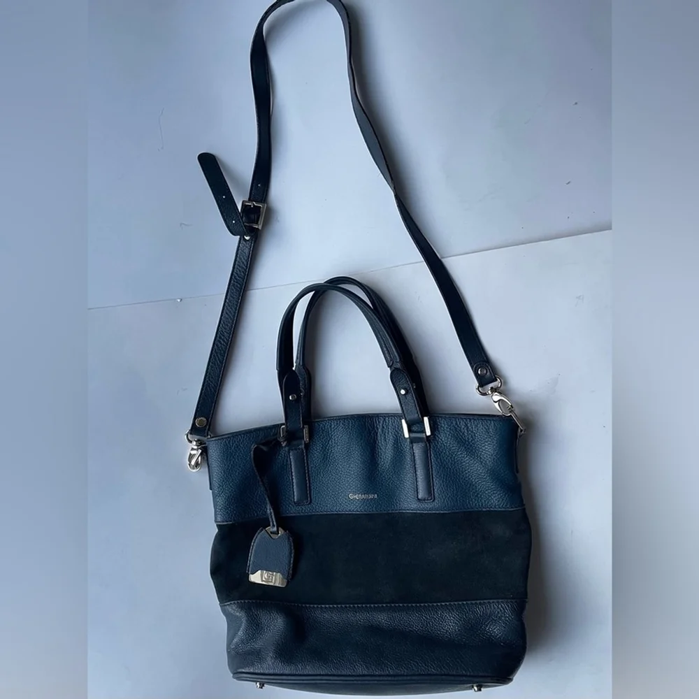 Gherardini Made in Italy Blue & Black Leather Suede Tote Bag